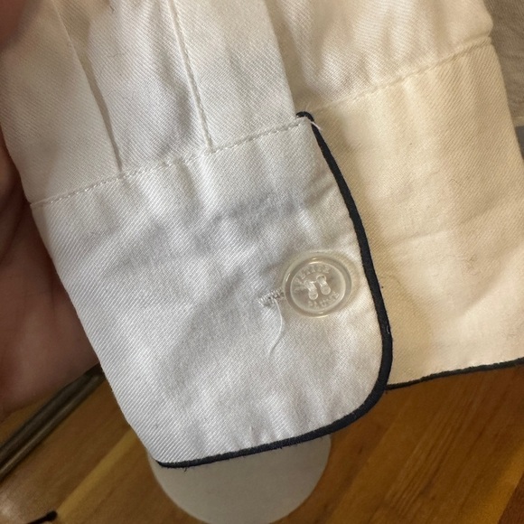 Petite Plume End On End Pajama Top Cotton Small White and Navy - Picture 2 of 5